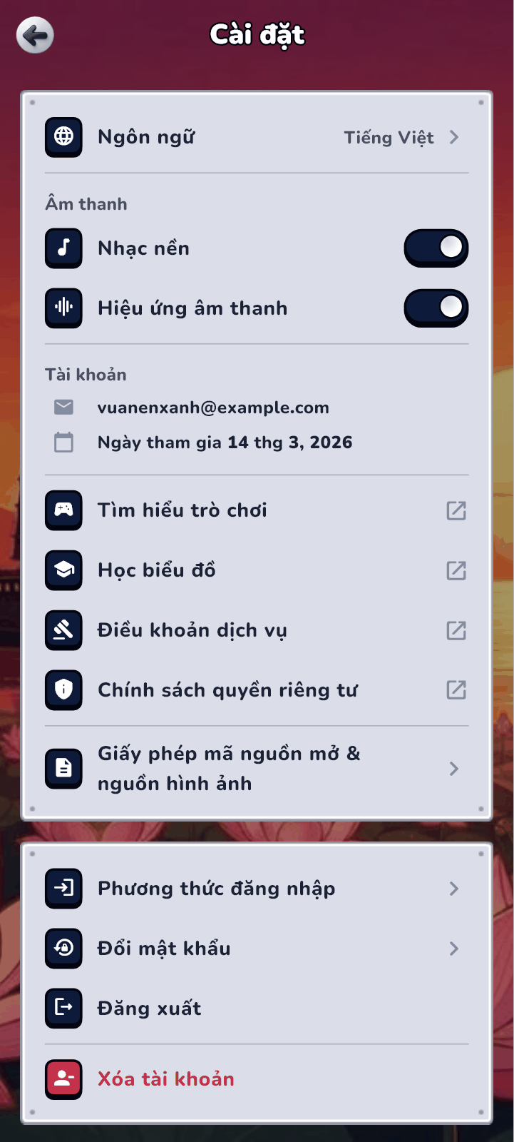 Cài đặt