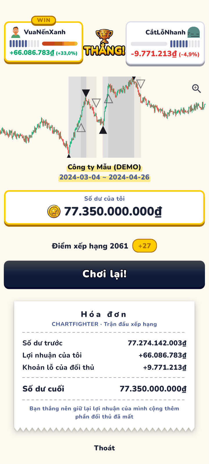 Màn hình quyết toán